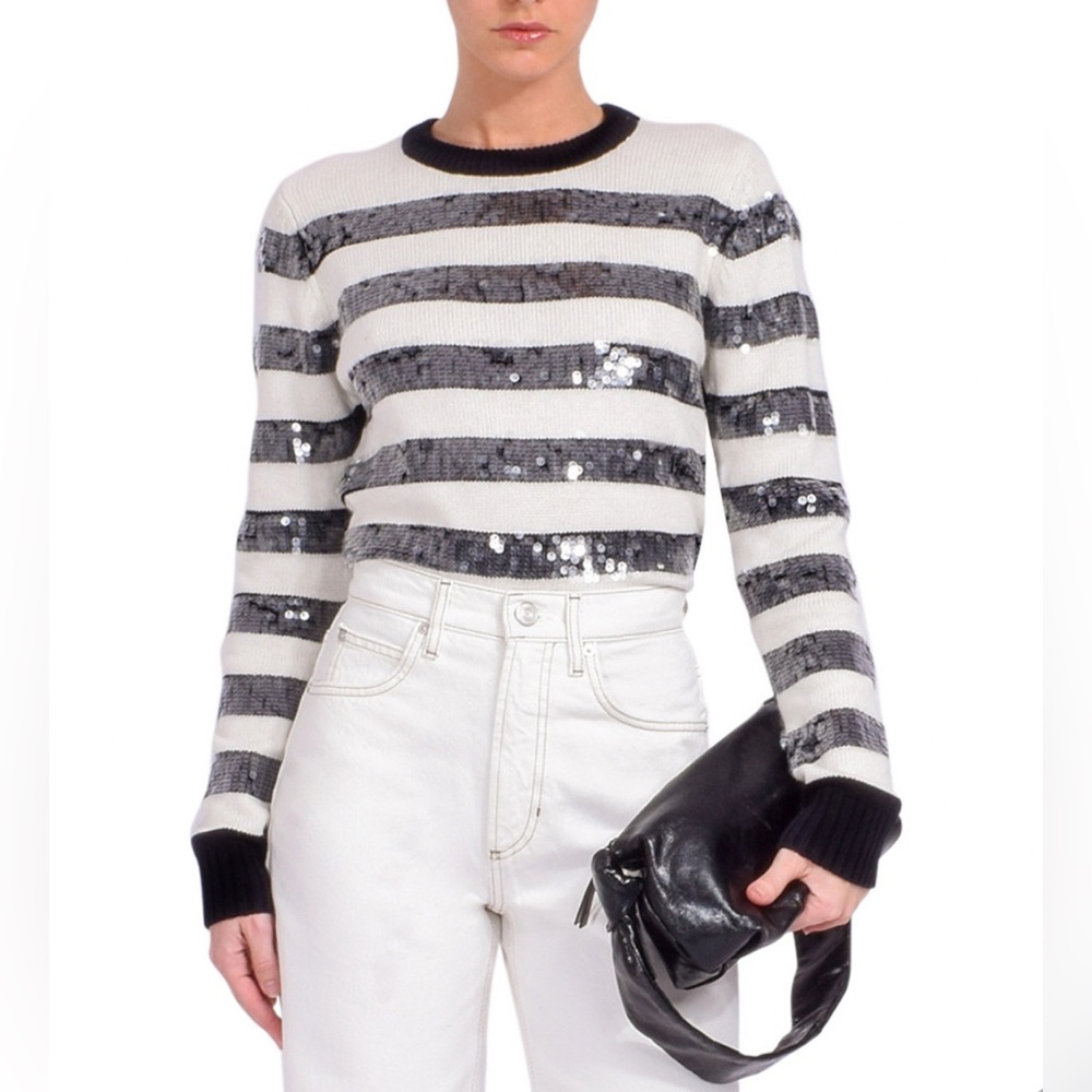 Striped Sequin Sweater - Black and White